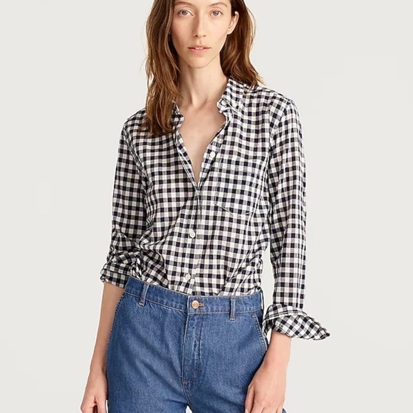 J. Crew Classic fit shirt crinkle gingham monogrammed KRO AW251 Navy 2 - Picture 1 of 7